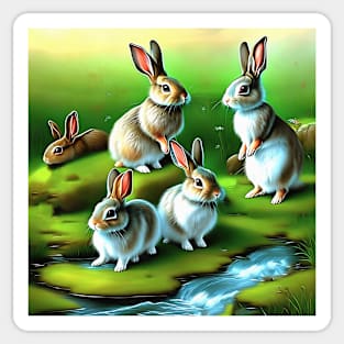 Bunny Rabbits by a Stream Sticker